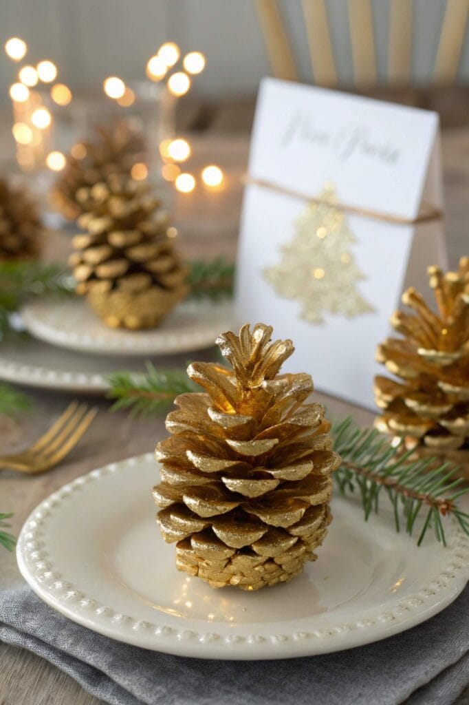 Gilded Pinecone Place Card Holders