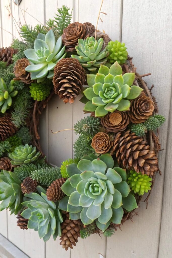 Succulent and Pinecone Cluster Wreath