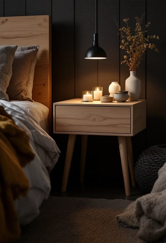 sleek wooden bedside tables