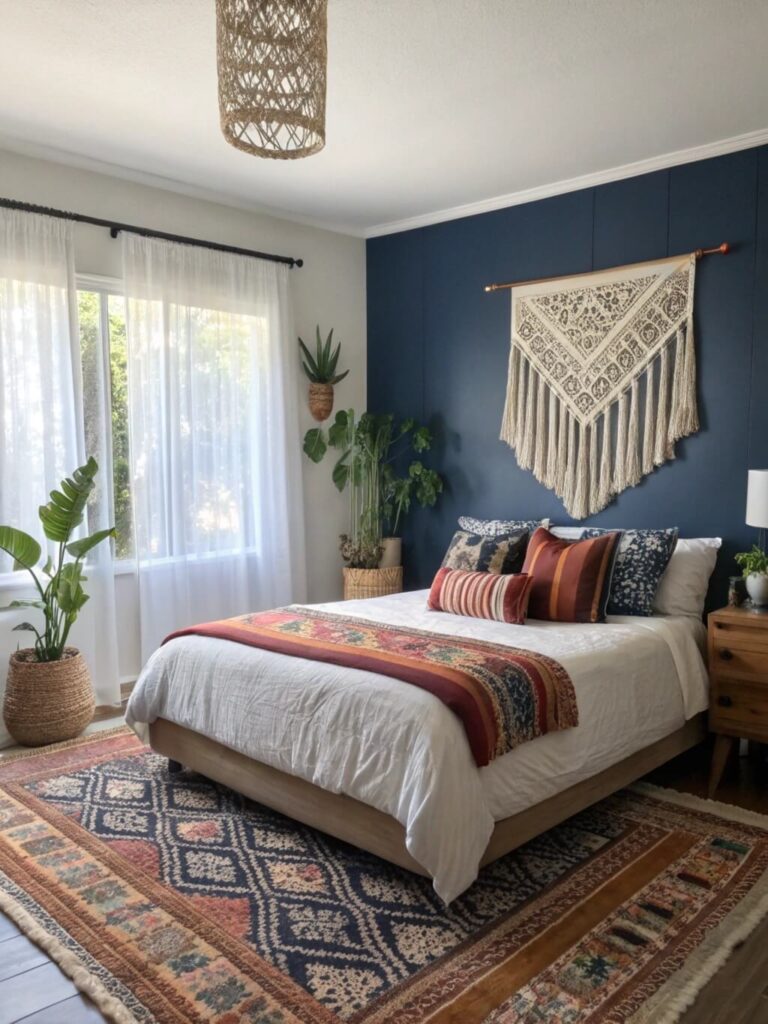 navy blue boho bedroom ideas