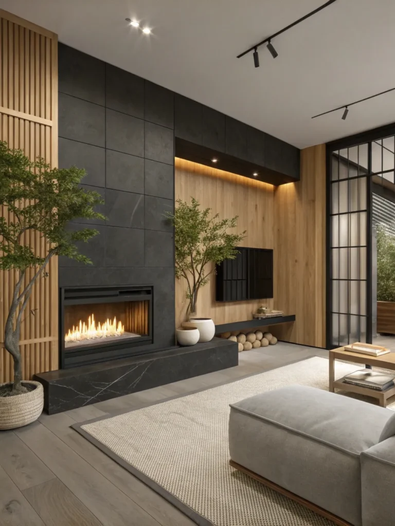 Japandi fireplace design